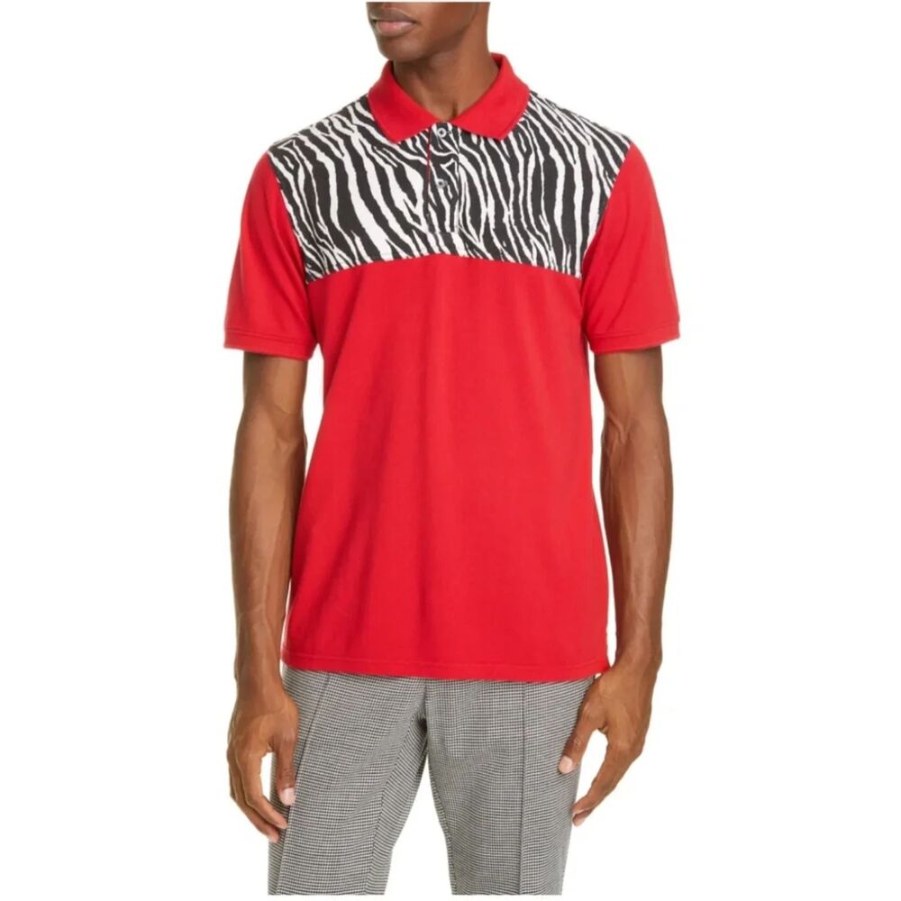 OVADIA New York Men's Billy Pique Zebra Polo Shirt - Red S